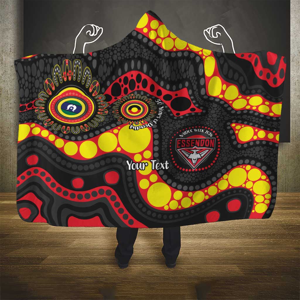 Essendon Bombers NAIDOC Week 2026 Personalised Hooded Blanket 50 Years of Deadly Aboriginal Art