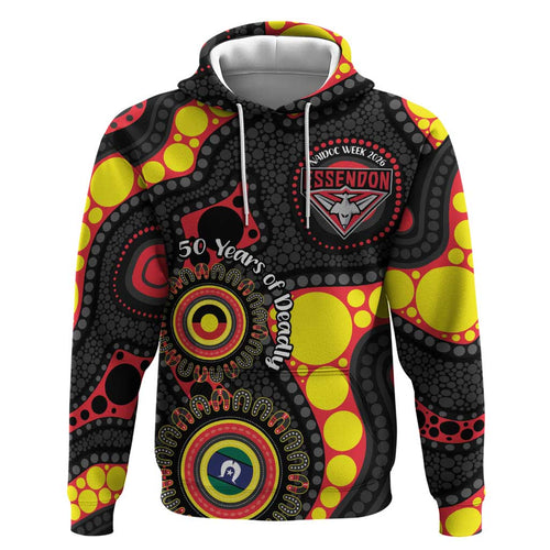 Essendon Bombers NAIDOC Week 2026 Personalised Hoodie 50 Years of Deadly Aboriginal Art