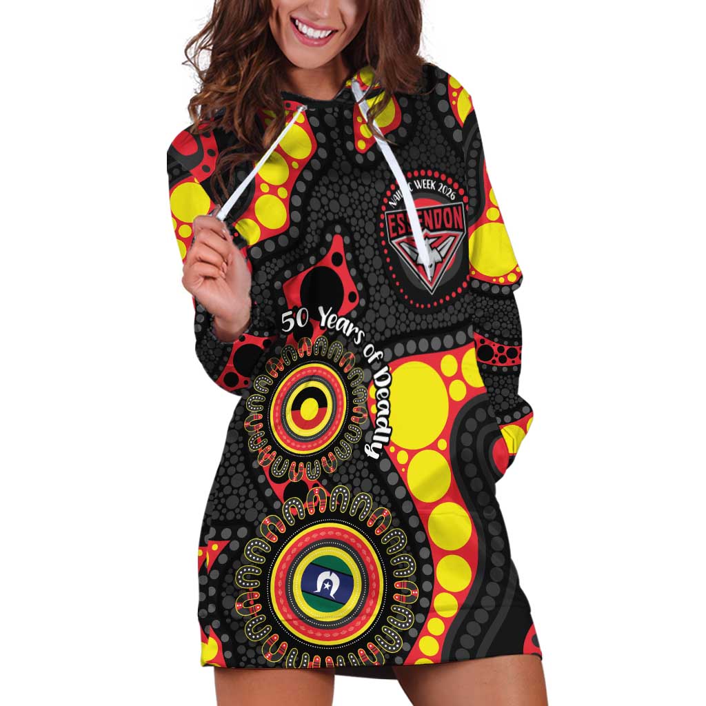 Essendon Bombers NAIDOC Week 2026 Personalised Hoodie Dress 50 Years of Deadly Aboriginal Art