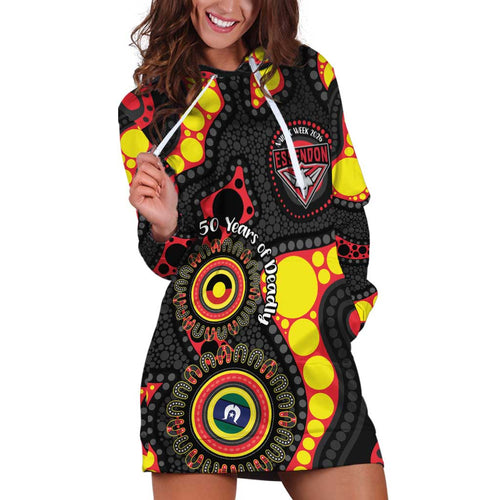 Essendon Bombers NAIDOC Week 2026 Personalised Hoodie Dress 50 Years of Deadly Aboriginal Art