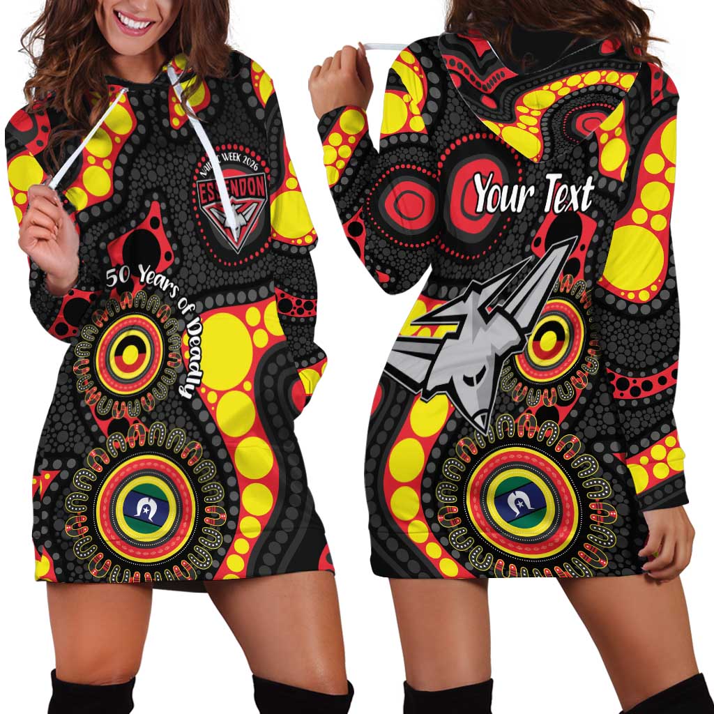 Essendon Bombers NAIDOC Week 2026 Personalised Hoodie Dress 50 Years of Deadly Aboriginal Art