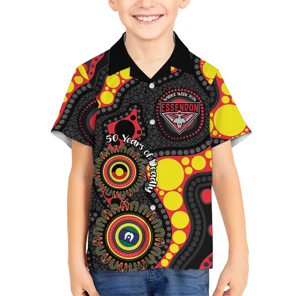 Essendon Bombers NAIDOC Week 2026 Personalised Kid Hawaiian Shirt 50 Years of Deadly Aboriginal Art