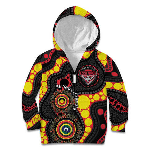 Essendon Bombers NAIDOC Week 2026 Personalised Kid Hoodie 50 Years of Deadly Aboriginal Art