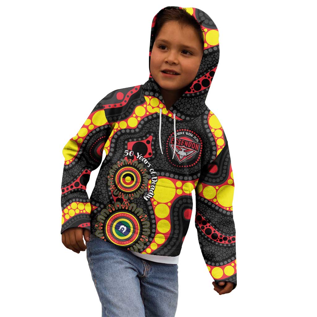 Essendon Bombers NAIDOC Week 2026 Personalised Kid Hoodie 50 Years of Deadly Aboriginal Art