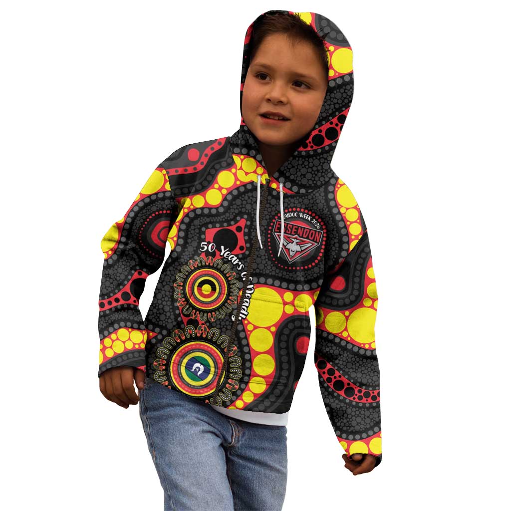 Essendon Bombers NAIDOC Week 2026 Personalised Kid Hoodie 50 Years of Deadly Aboriginal Art