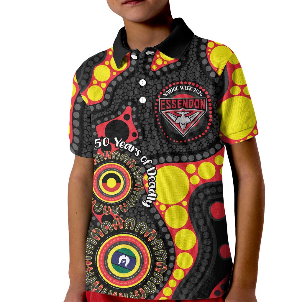 Essendon Bombers NAIDOC Week 2026 Personalised Kid Polo Shirt 50 Years of Deadly Aboriginal Art