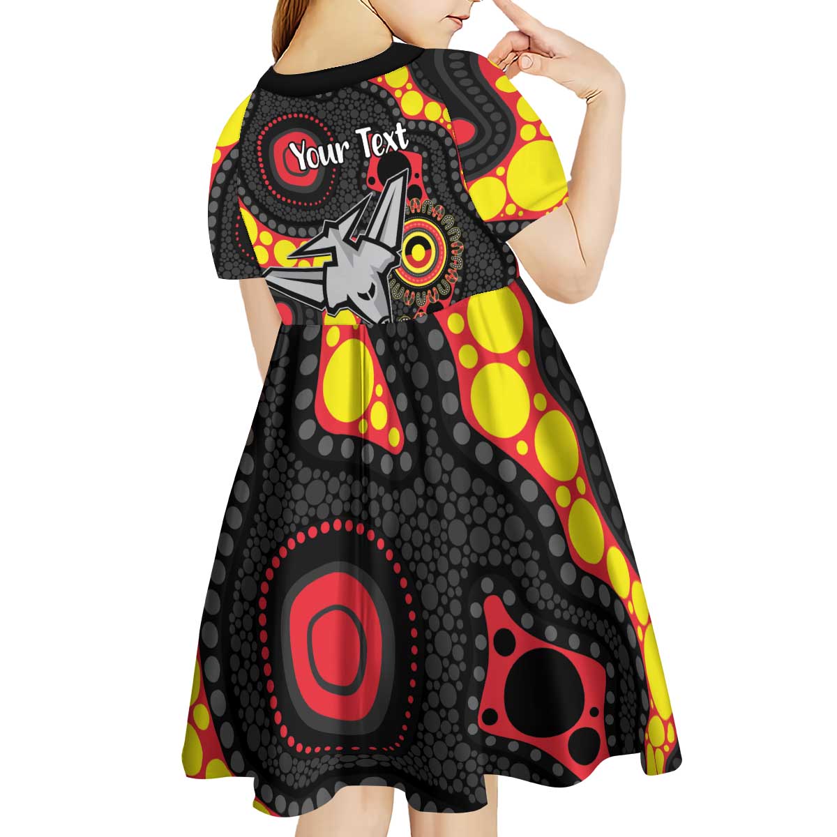 Essendon Bombers NAIDOC Week 2026 Personalised Kid Short Sleeve Dress 50 Years of Deadly Aboriginal Art