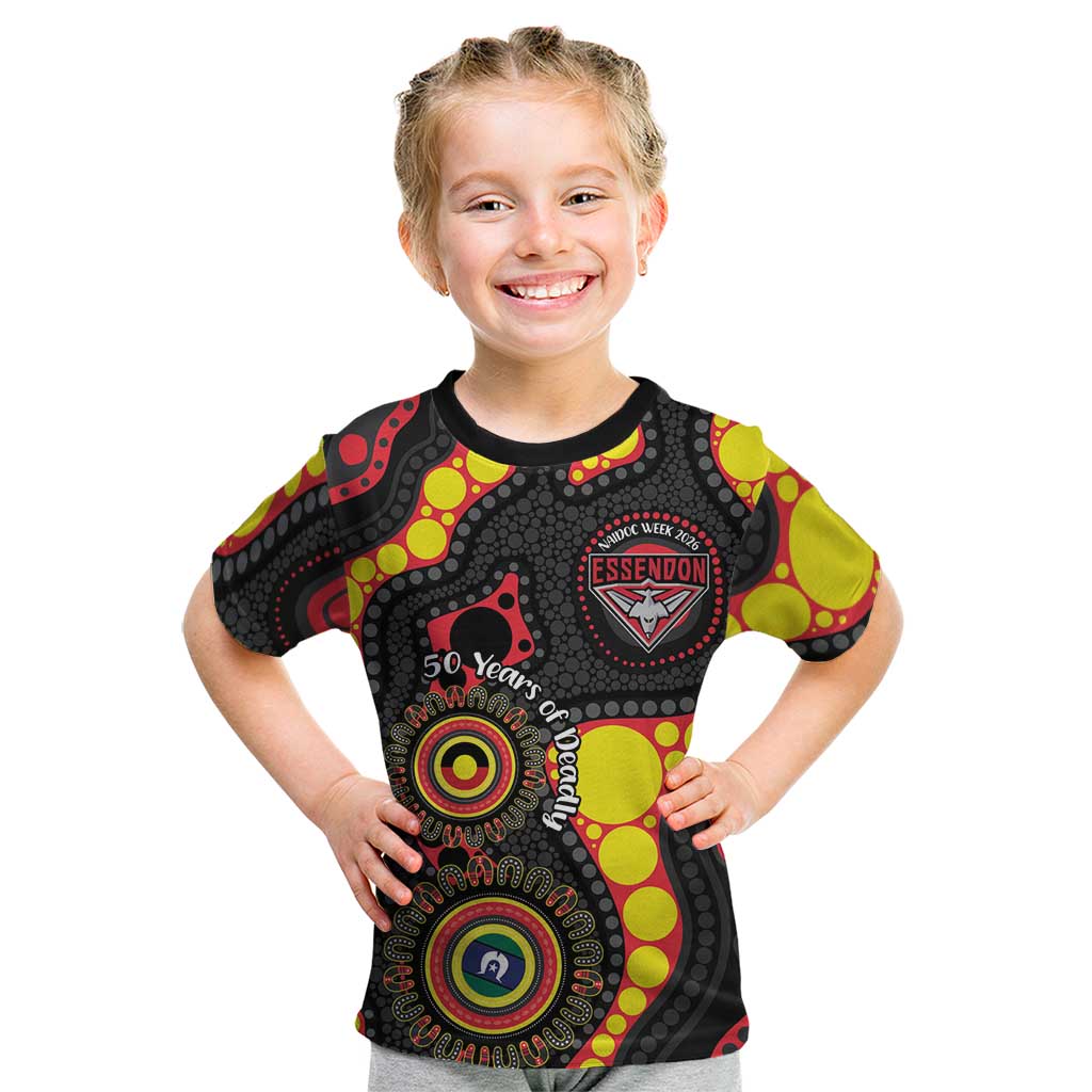 Essendon Bombers NAIDOC Week 2026 Personalised Kid T Shirt 50 Years of Deadly Aboriginal Art