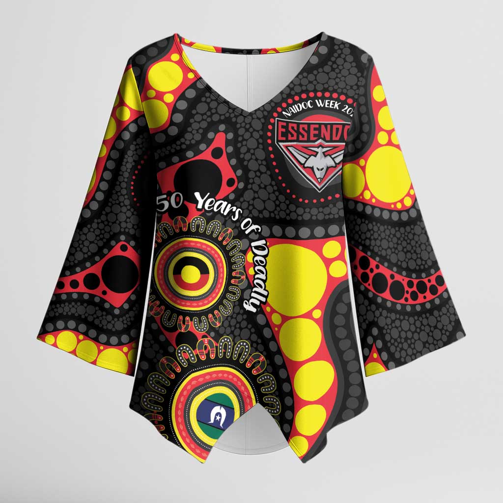 Essendon Bombers NAIDOC Week 2026 Personalised Kimono Sleeve Blouse 50 Years of Deadly Aboriginal Art