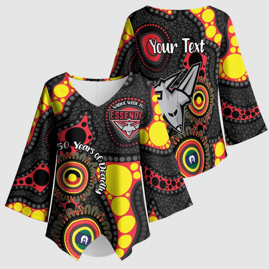 Essendon Bombers NAIDOC Week 2026 Personalised Kimono Sleeve Blouse 50 Years of Deadly Aboriginal Art