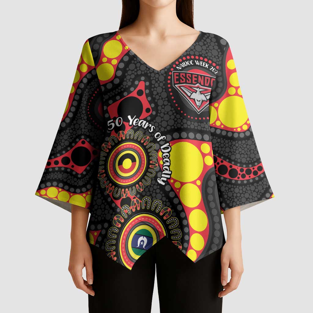 Essendon Bombers NAIDOC Week 2026 Personalised Kimono Sleeve Blouse 50 Years of Deadly Aboriginal Art