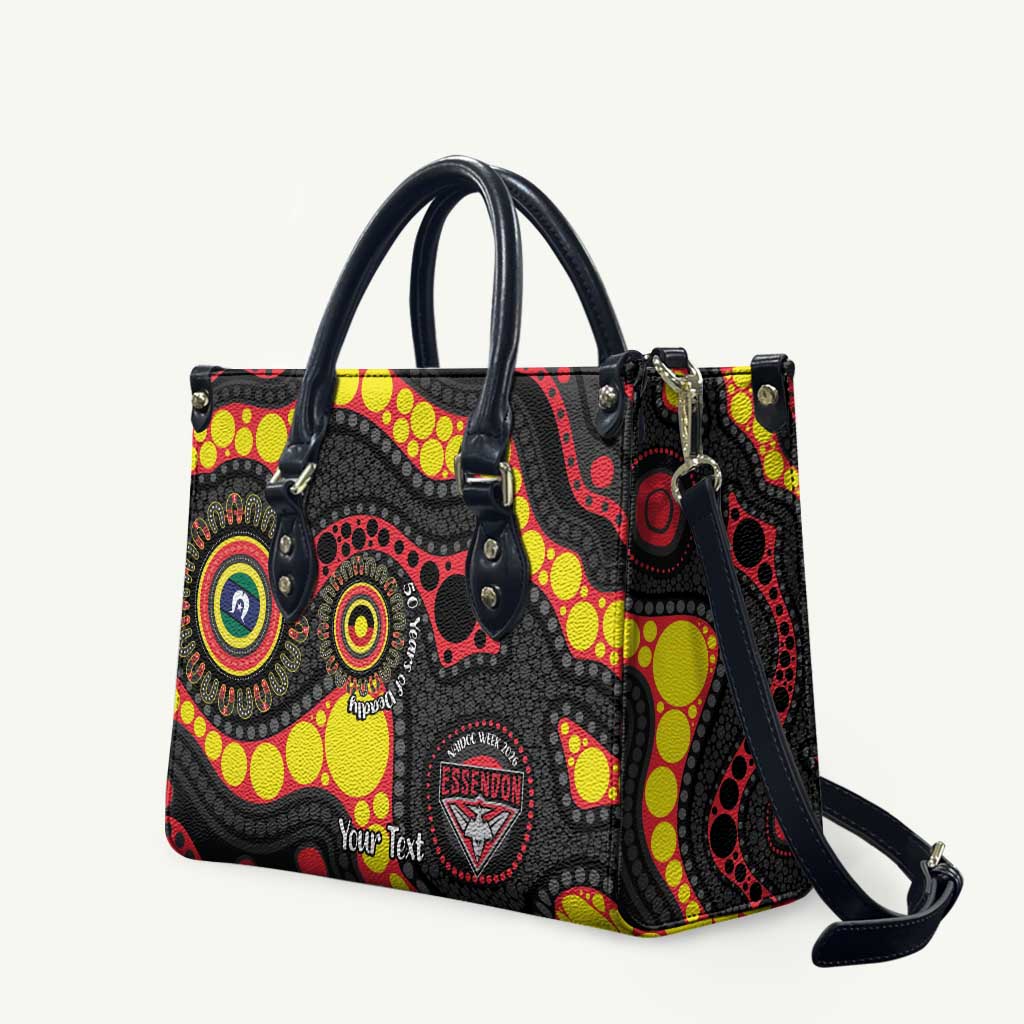 Essendon Bombers NAIDOC Week 2026 Personalised Leather Bag 50 Years of Deadly Aboriginal Art