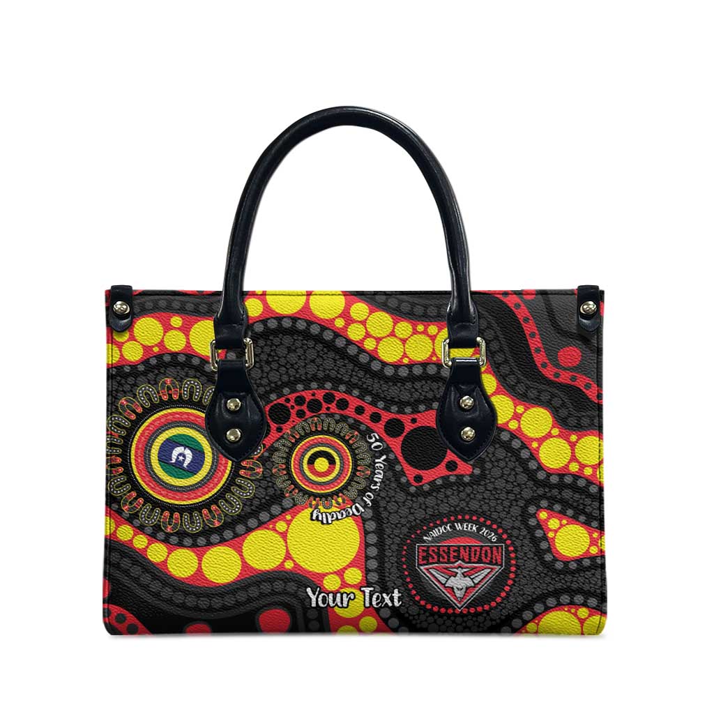 Essendon Bombers NAIDOC Week 2026 Personalised Leather Bag 50 Years of Deadly Aboriginal Art