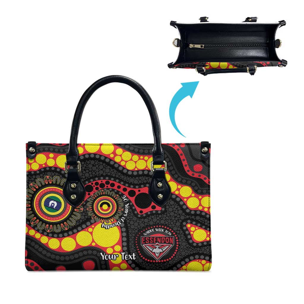 Essendon Bombers NAIDOC Week 2026 Personalised Leather Bag 50 Years of Deadly Aboriginal Art