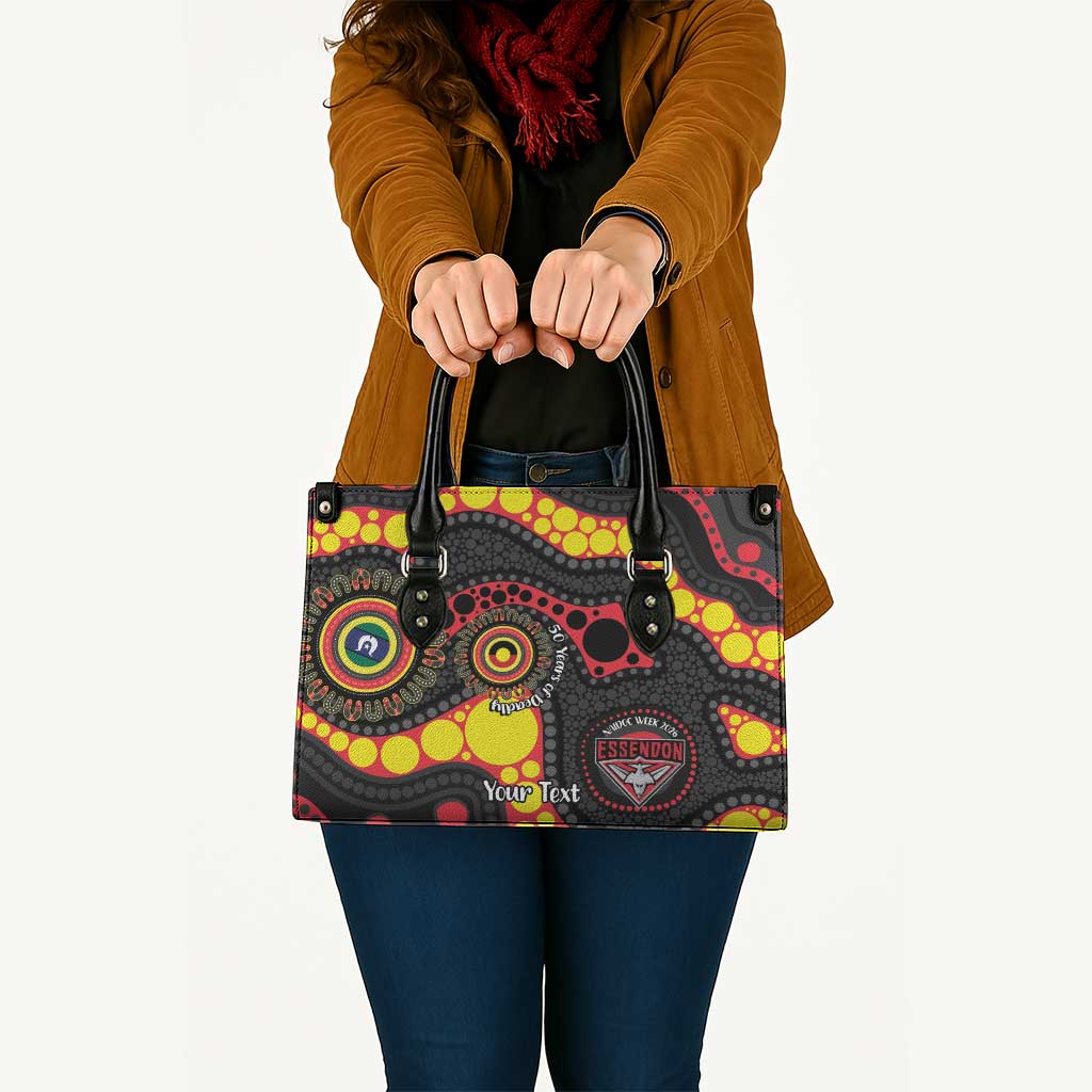Essendon Bombers NAIDOC Week 2026 Personalised Leather Bag 50 Years of Deadly Aboriginal Art