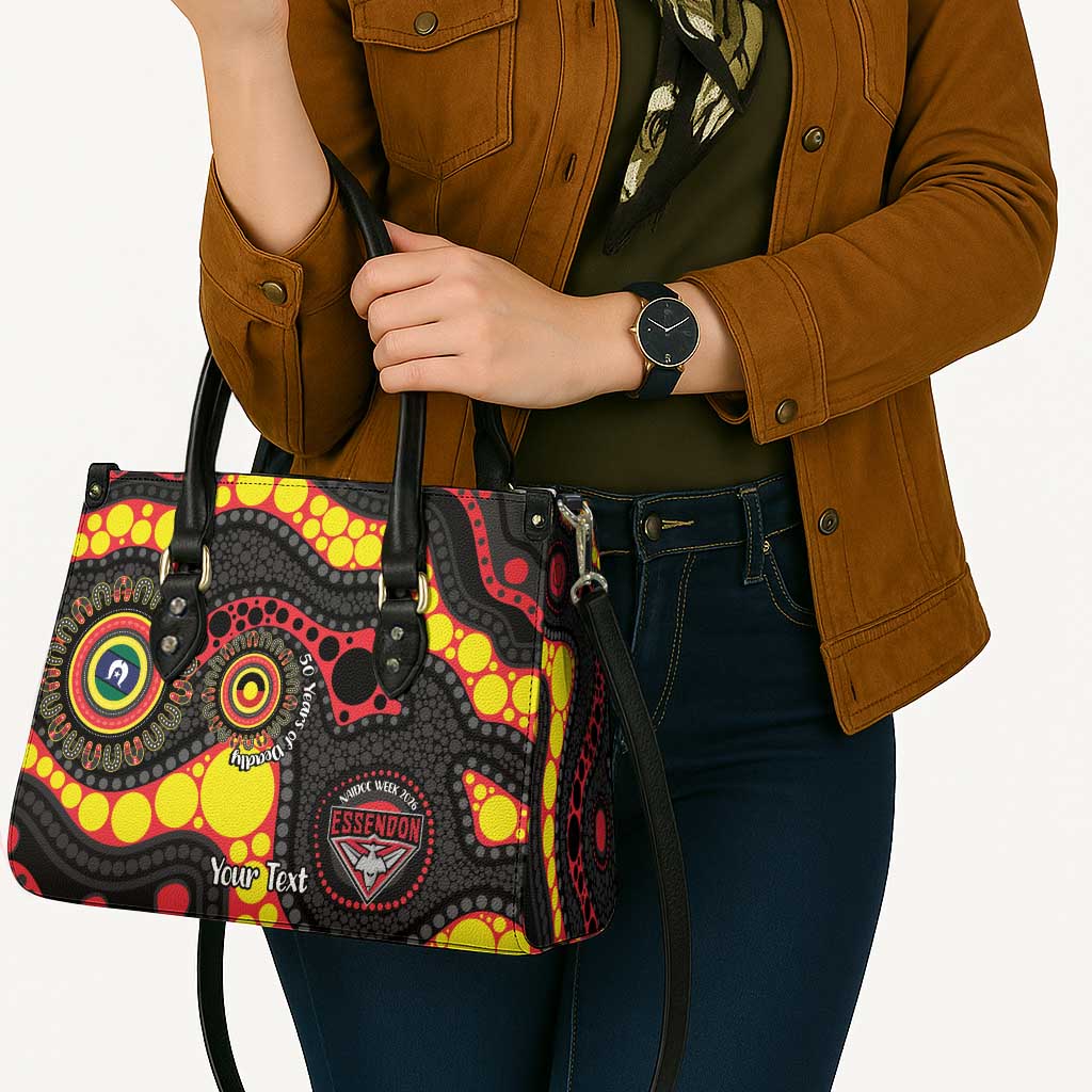 Essendon Bombers NAIDOC Week 2026 Personalised Leather Bag 50 Years of Deadly Aboriginal Art