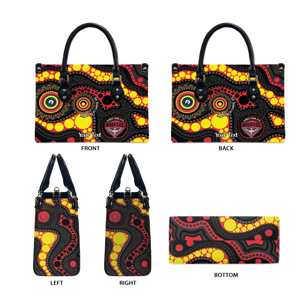 Essendon Bombers NAIDOC Week 2026 Personalised Leather Bag 50 Years of Deadly Aboriginal Art