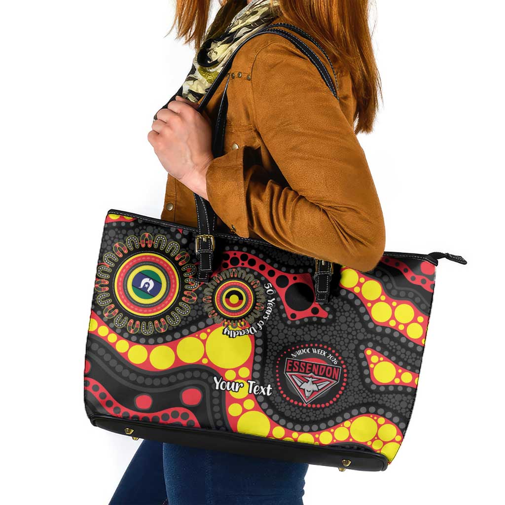 Essendon Bombers NAIDOC Week 2026 Personalised Leather Tote Bag 50 Years of Deadly Aboriginal Art