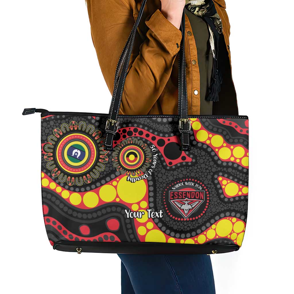 Essendon Bombers NAIDOC Week 2026 Personalised Leather Tote Bag 50 Years of Deadly Aboriginal Art