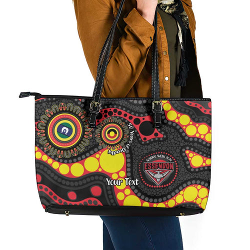 Essendon Bombers NAIDOC Week 2026 Personalised Leather Tote Bag 50 Years of Deadly Aboriginal Art