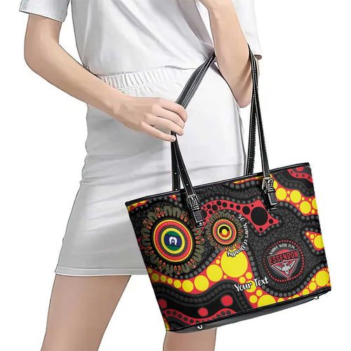 Essendon Bombers NAIDOC Week 2026 Personalised Leather Tote Bag 50 Years of Deadly Aboriginal Art