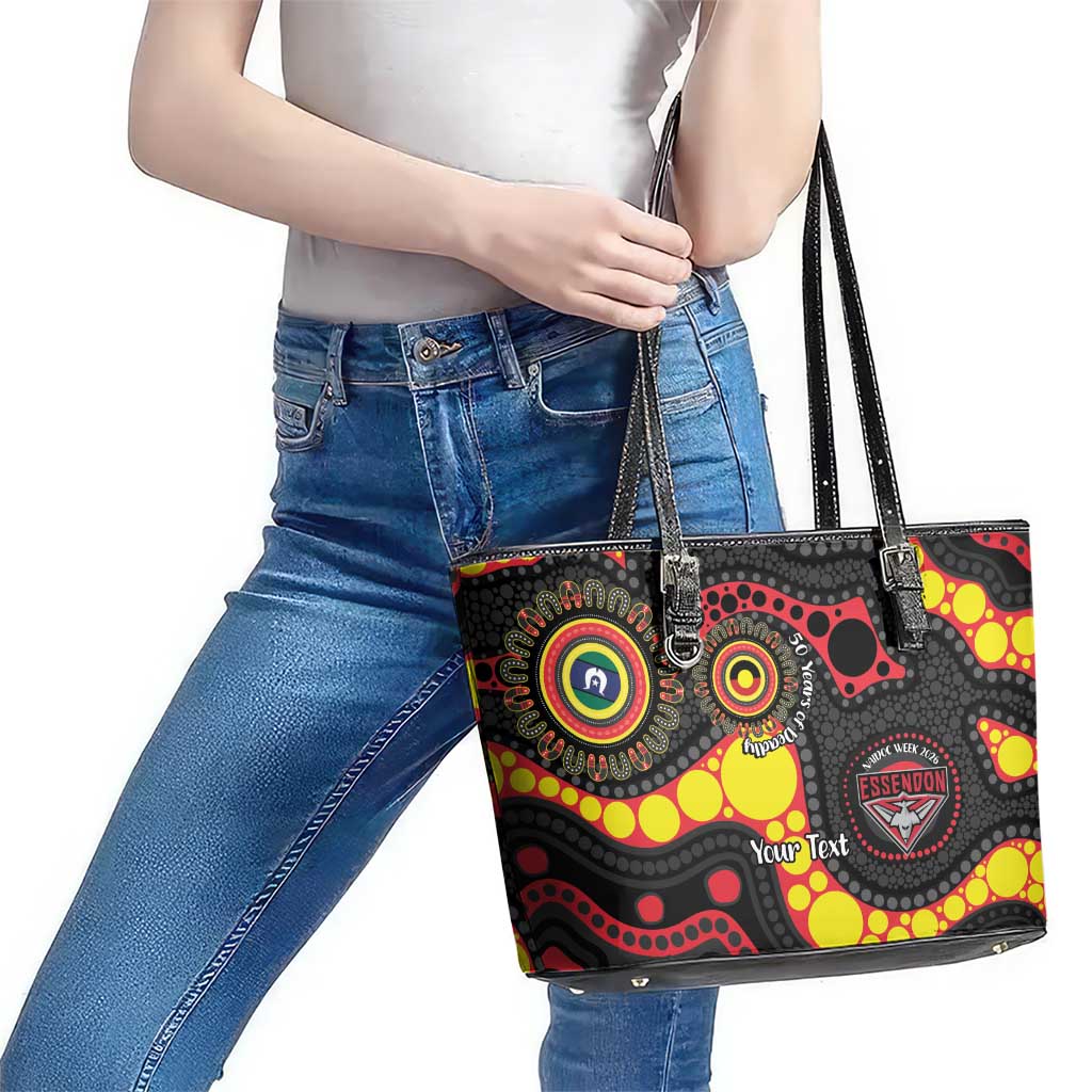 Essendon Bombers NAIDOC Week 2026 Personalised Leather Tote Bag 50 Years of Deadly Aboriginal Art