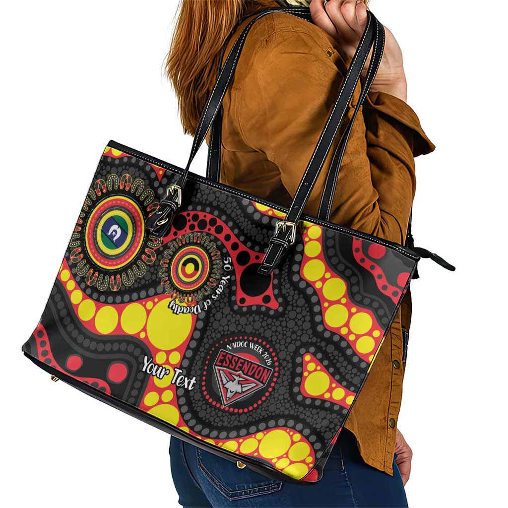 Essendon Bombers NAIDOC Week 2026 Personalised Leather Tote Bag 50 Years of Deadly Aboriginal Art