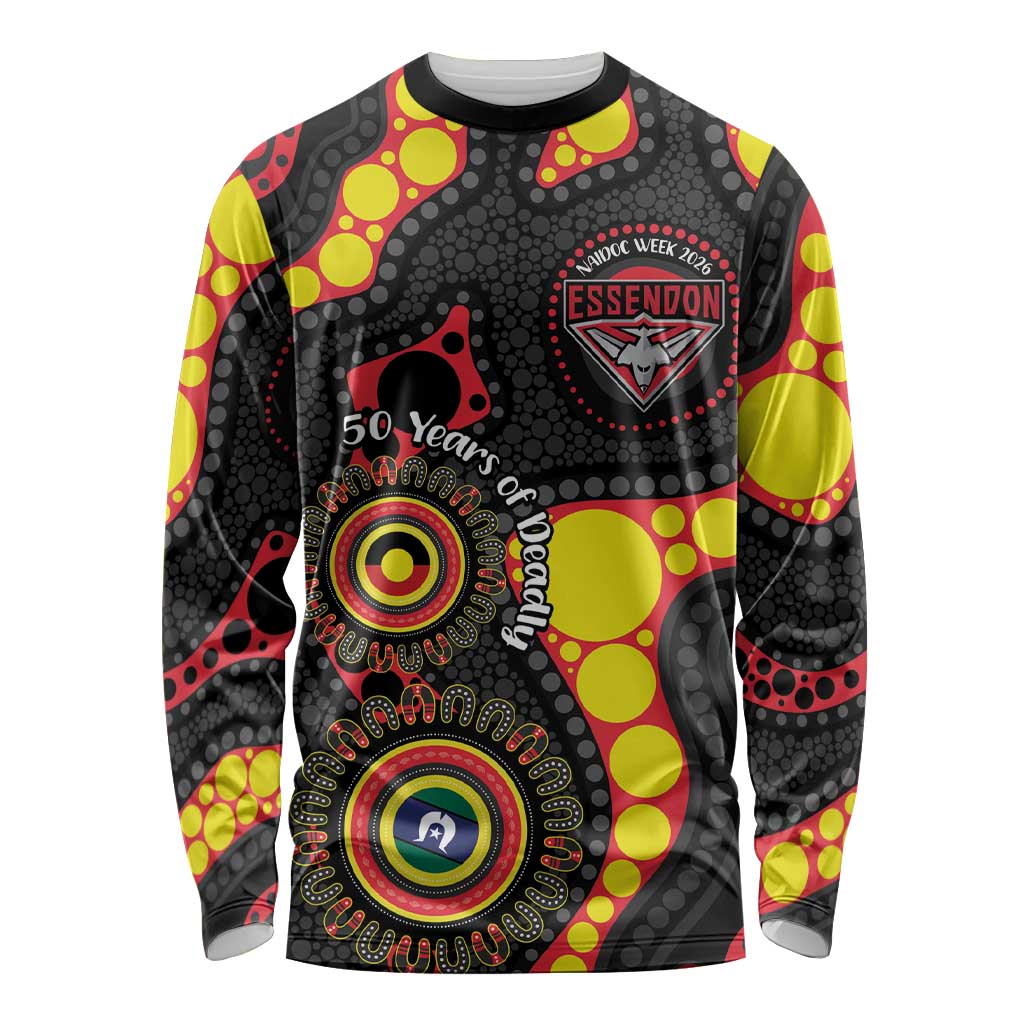 Essendon Bombers NAIDOC Week 2026 Personalised Long Sleeve Shirt 50 Years of Deadly Aboriginal Art