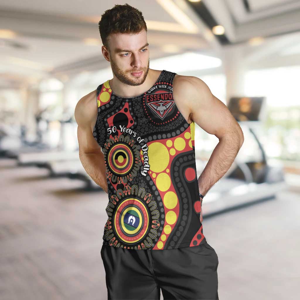 Essendon Bombers NAIDOC Week 2026 Personalised Men Tank Top 50 Years of Deadly Aboriginal Art