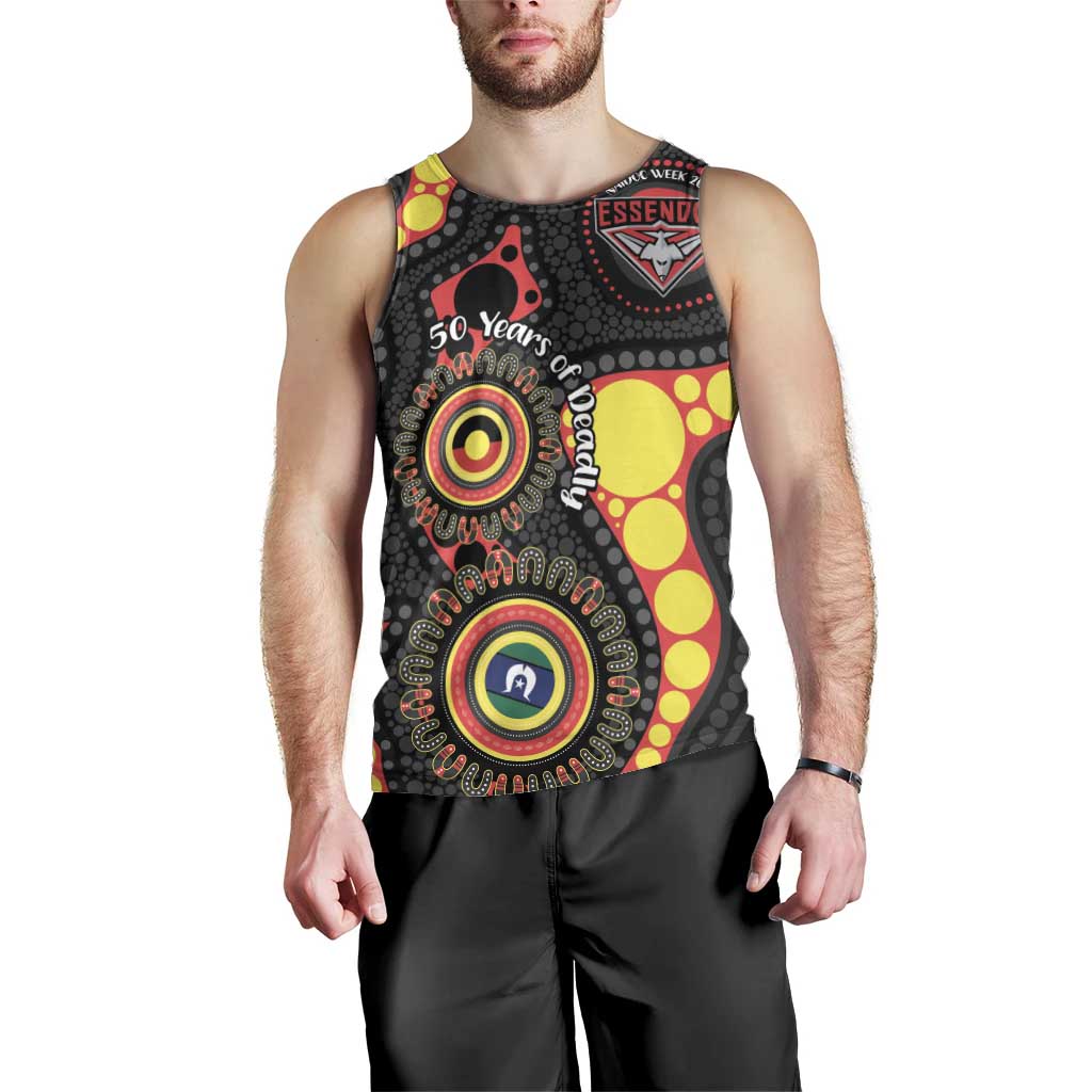 Essendon Bombers NAIDOC Week 2026 Personalised Men Tank Top 50 Years of Deadly Aboriginal Art