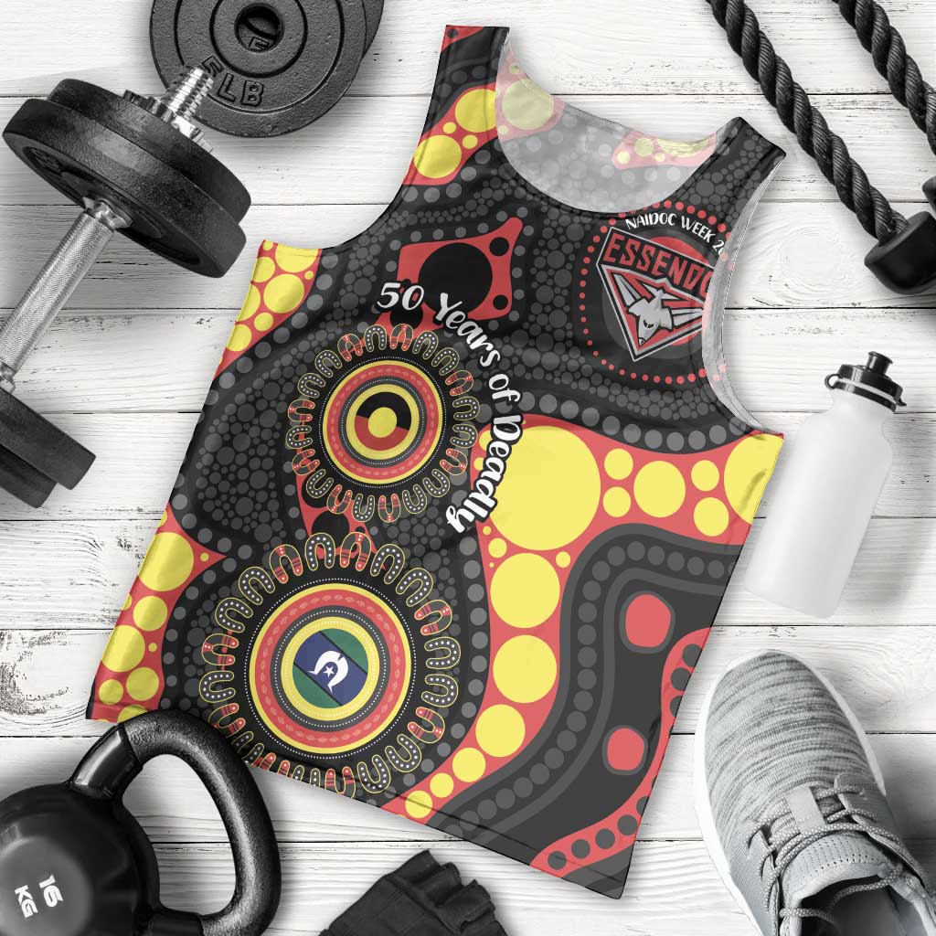 Essendon Bombers NAIDOC Week 2026 Personalised Men Tank Top 50 Years of Deadly Aboriginal Art