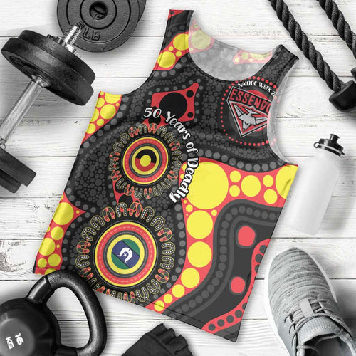 Essendon Bombers NAIDOC Week 2026 Personalised Men Tank Top 50 Years of Deadly Aboriginal Art