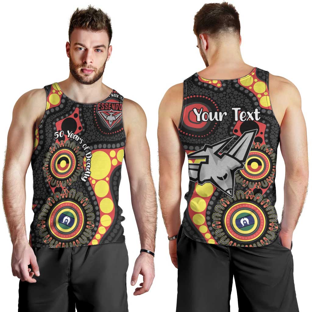 Essendon Bombers NAIDOC Week 2026 Personalised Men Tank Top 50 Years of Deadly Aboriginal Art