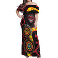 Essendon Bombers NAIDOC Week 2026 Personalised Off Shoulder Maxi Dress 50 Years of Deadly Aboriginal Art
