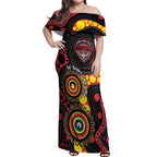 Essendon Bombers NAIDOC Week 2026 Personalised Off Shoulder Maxi Dress 50 Years of Deadly Aboriginal Art