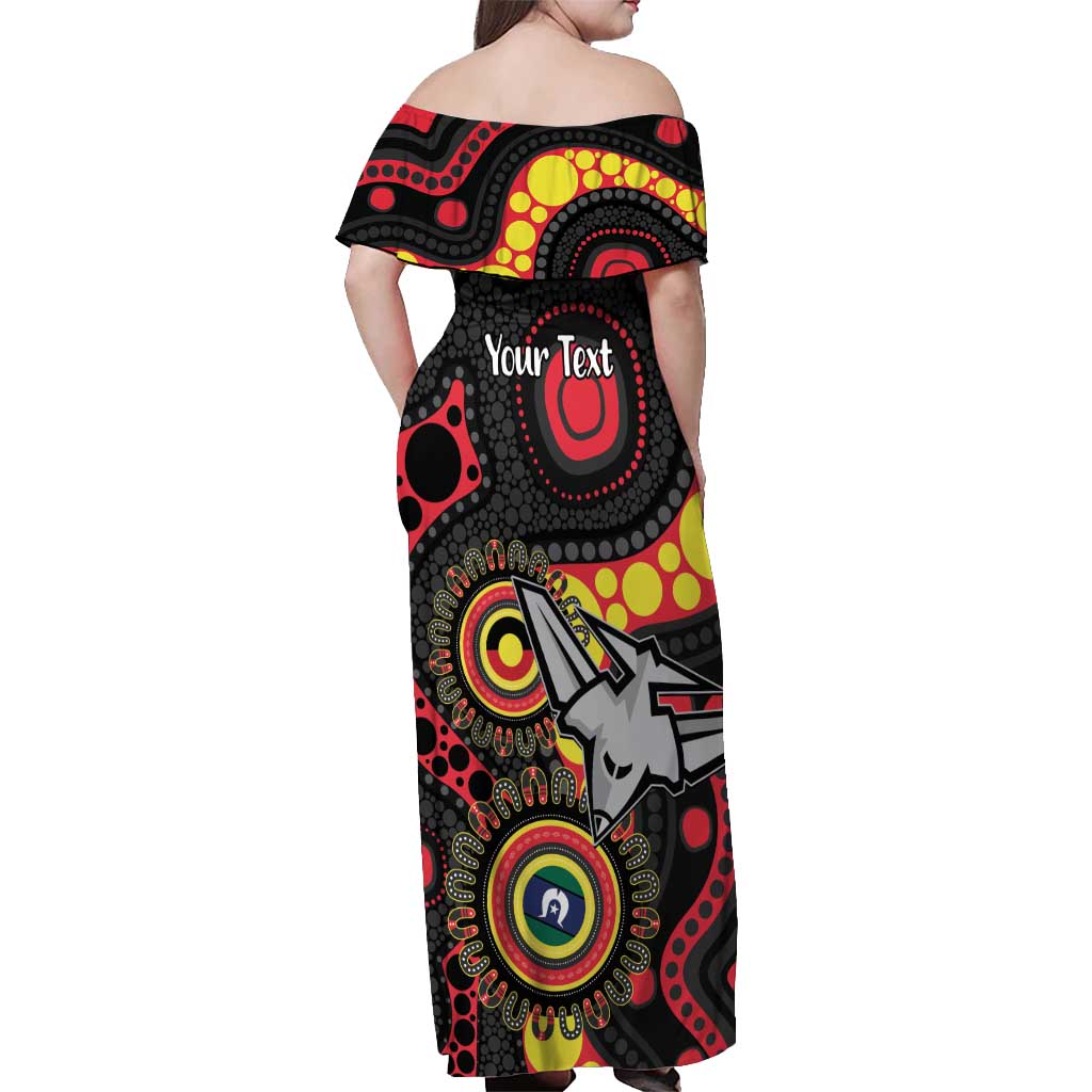 Essendon Bombers NAIDOC Week 2026 Personalised Off Shoulder Maxi Dress 50 Years of Deadly Aboriginal Art