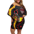 Essendon Bombers NAIDOC Week 2026 Personalised Off Shoulder Short Dress 50 Years of Deadly Aboriginal Art