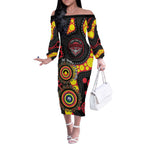 Essendon Bombers NAIDOC Week 2026 Personalised Off The Shoulder Long Sleeve Dress 50 Years of Deadly Aboriginal Art
