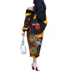 Essendon Bombers NAIDOC Week 2026 Personalised Off The Shoulder Long Sleeve Dress 50 Years of Deadly Aboriginal Art