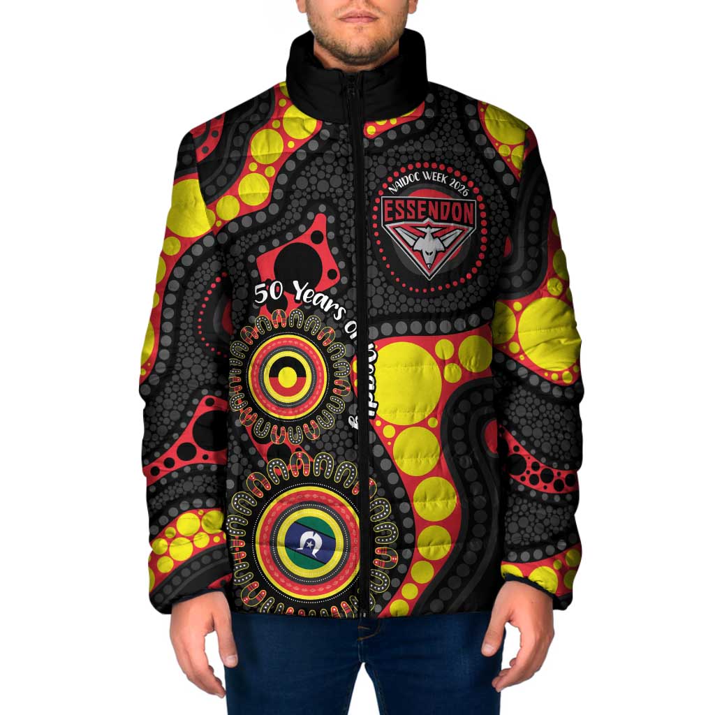 Essendon Bombers NAIDOC Week 2026 Personalised Padded Jacket 50 Years of Deadly Aboriginal Art