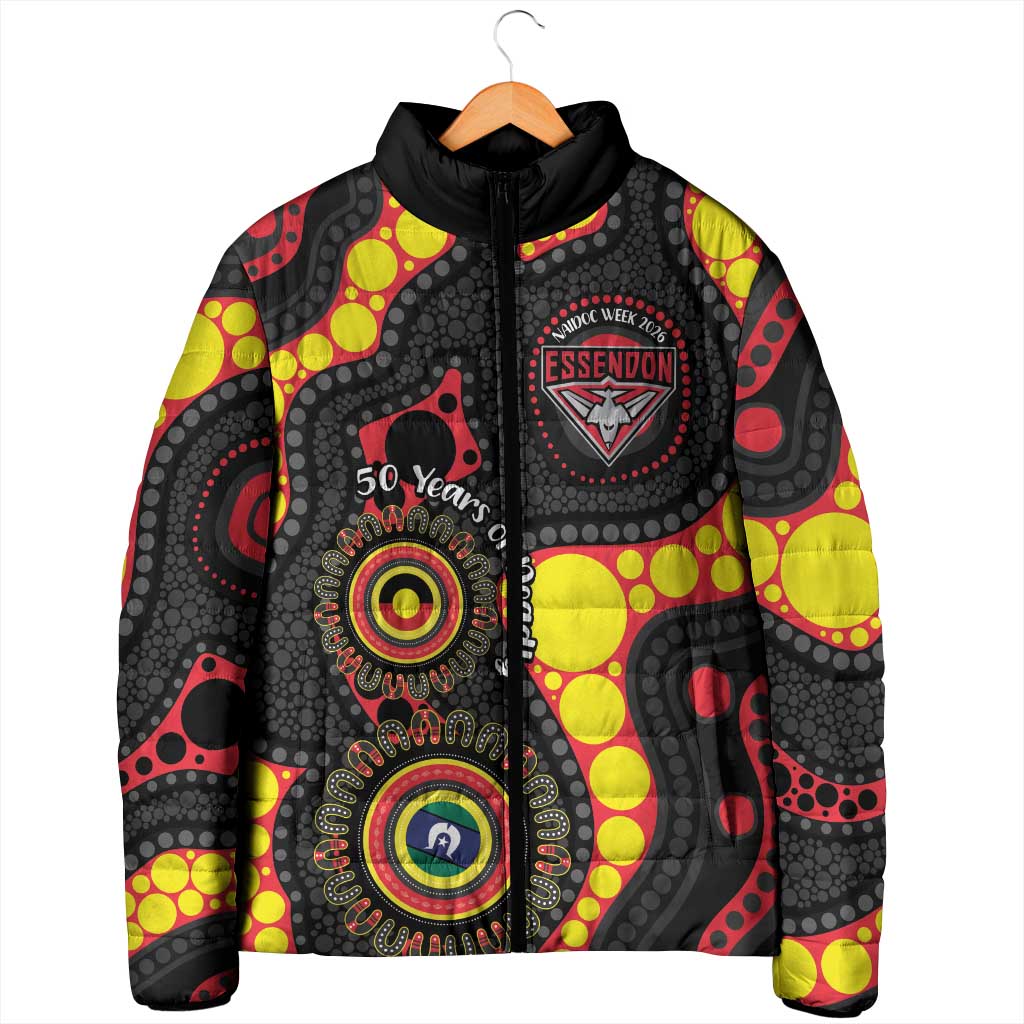 Essendon Bombers NAIDOC Week 2026 Personalised Padded Jacket 50 Years of Deadly Aboriginal Art