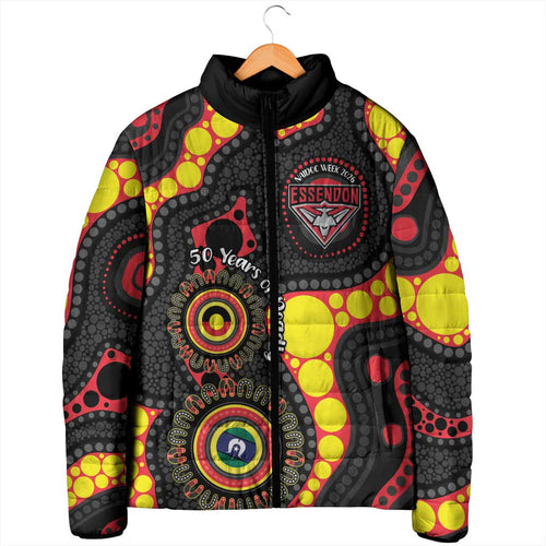 Essendon Bombers NAIDOC Week 2026 Personalised Padded Jacket 50 Years of Deadly Aboriginal Art