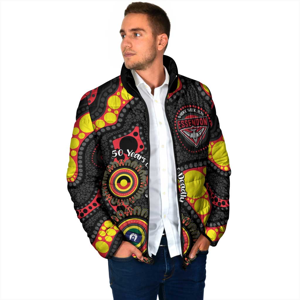 Essendon Bombers NAIDOC Week 2026 Personalised Padded Jacket 50 Years of Deadly Aboriginal Art