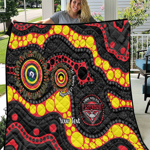 Essendon Bombers NAIDOC Week 2026 Personalised Quilt 50 Years of Deadly Aboriginal Art
