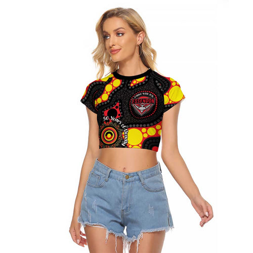 Essendon Bombers NAIDOC Week 2026 Personalised Raglan Cropped T Shirt 50 Years of Deadly Aboriginal Art
