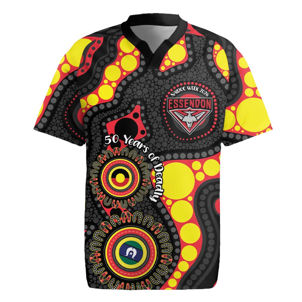 Essendon Bombers NAIDOC Week 2026 Personalised Rugby Jersey 50 Years of Deadly Aboriginal Art