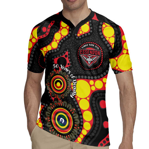 Essendon Bombers NAIDOC Week 2026 Personalised Rugby Jersey 50 Years of Deadly Aboriginal Art