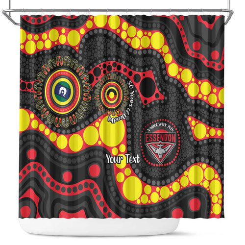 Essendon Bombers NAIDOC Week 2026 Personalised Shower Curtain 50 Years of Deadly Aboriginal Art