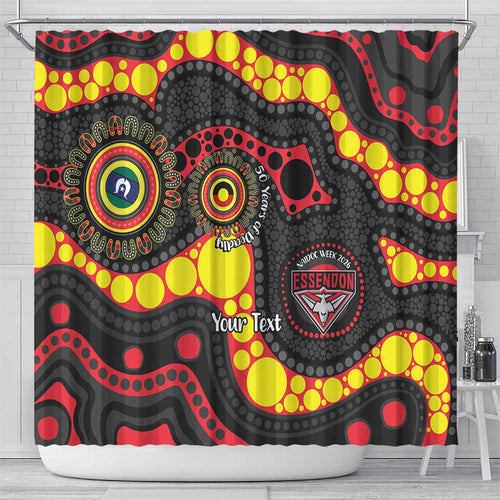 Essendon Bombers NAIDOC Week 2026 Personalised Shower Curtain 50 Years of Deadly Aboriginal Art