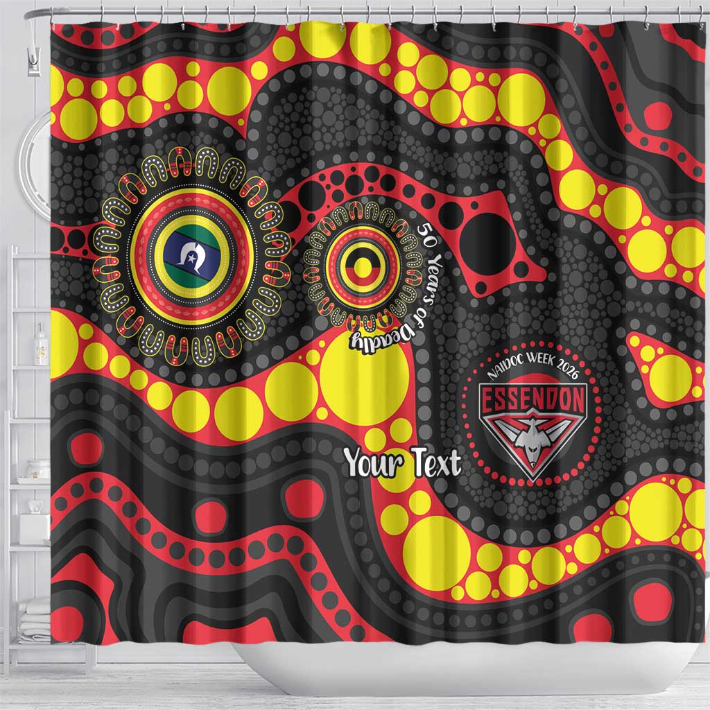 Essendon Bombers NAIDOC Week 2026 Personalised Shower Curtain 50 Years of Deadly Aboriginal Art